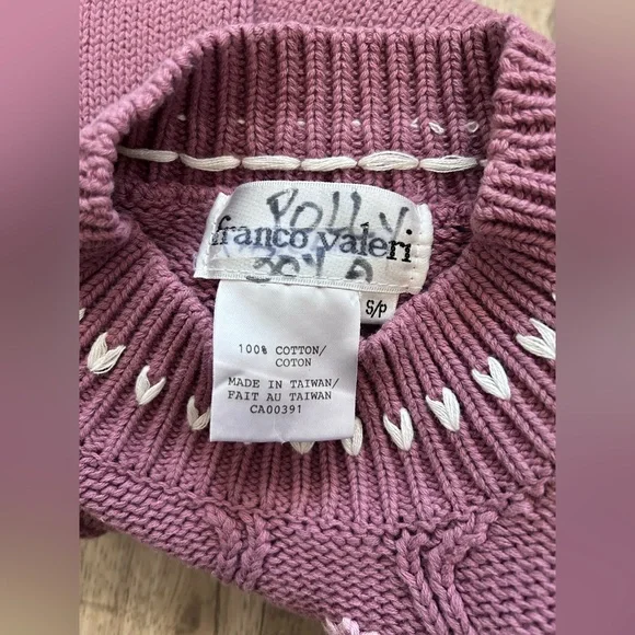 Vintage Embroidered floral flower Sweater 100% cotton mauve pink purple white - Picture 6 of 12